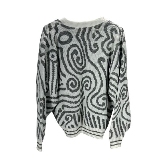 Vintage Logic Abstract Knit Sweater Gray White Pullover L Made in USA 90s Retro - Picture 4 of 4